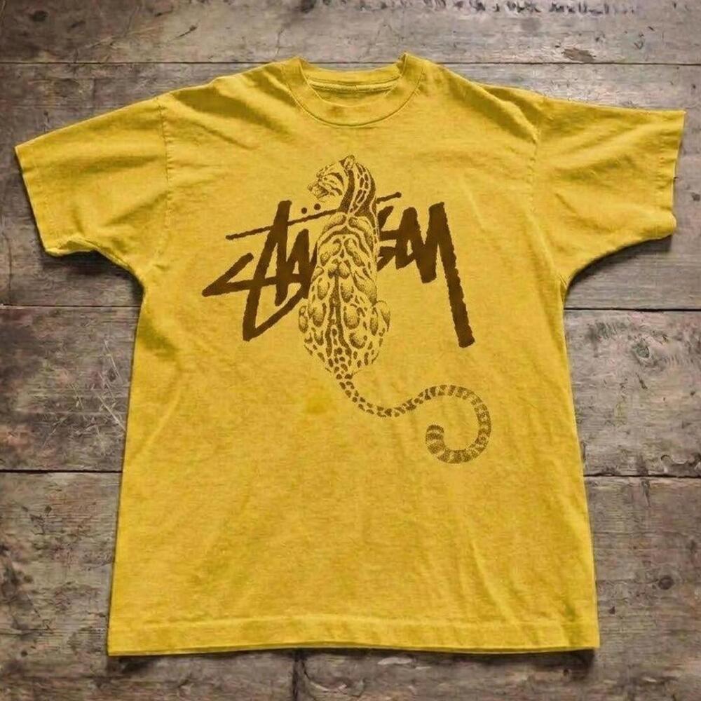 Gildan Men Yellow T-Shirt, Stussy Yellow Tiger Tee